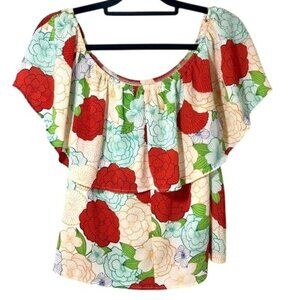 PPLA‎ Off Shoulder Floral Print Top L Summer Beach Vacation Preppy Coastal